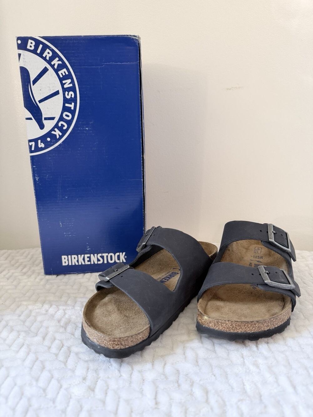 Birkenstock Arizona Black Oiled Leather Buckle Sandals 35 Narrow Fit Size 4